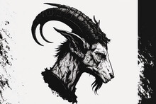 Goat Head Logo 2d Black And White. Generative AI Illustration.
