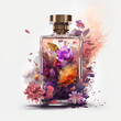canvas print picture - bottle of perfume with flowers