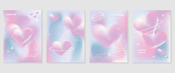Wall Mural - abstract gradient y2k style template cover vector set. happy valentine's day decorate with trendy gr