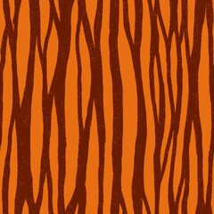 Wall Mural - Seamless pattern with hand drawn chaotic stripes. Tiger skin texture. Orange and brown vertical lines. Animal print with grunge effect