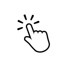 Clicking Finger Icon In Flat Style. Line Hand Pointer Symbol Isolated On White Background. Simple Mouse Clicking Abstract Icon. Vector Illustration For Graphic Design, Logo, Web, UI, Mobile App.