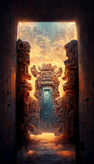 Wall Mural - carved mayan door magical atmosphere Generative AI Content by Midjourney