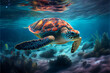 Meeresschildkröte im Ozean, generative AI