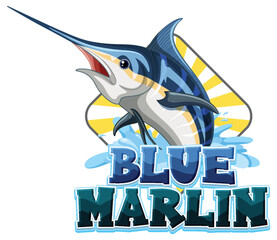 Canvas Print - Blue marlin fish logo with carton character