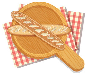 Canvas Print - Baguette bread on wooden tray