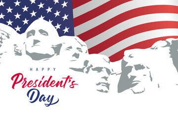 Wall Mural - Happy Presidents Day with Mount Rushmore and flag USA. President's Day background design. Vector illustration