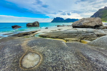 Wall Mural - The eye of the dragon in Uttakleiv Beach, Lofoten Islands,  Norway