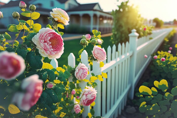 pink flowers in the garden,pink flowers and fence,flowers in the city,flowers in the garden