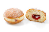 Fototapeta Na drzwi - Doughnut filled with red Jam isolated