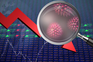 Poster - Composite image of magnifying glass. Testing for Coronavirus pandemic