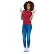 © peopleimages.com - Full length shot of a happy beautiful young beautiful african woman showing the peace sign with both hands isolated on a PNG background.