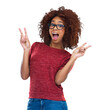 © peopleimages.com - Portrait of an overwhelmed young african woman showing the peace sign with both hands isolated on a PNG background.