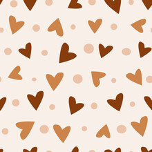 Cute Hand Drawn Brown Hearts And Circles On Pastel Background Seamless Vector Pattern Background Illustration