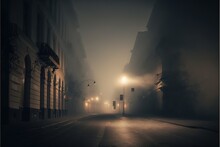 Dark Street With Fog In Night Generative AI
