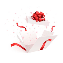 Wall Mural - Open Gift Box with Hearts Confetti Burst. Valentines Day. Vector Design