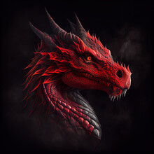 Head Of Angry Red Dragon On The Black Background Created With Generative AI
