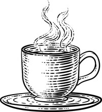 Coffee Tea Cup Hot Drink Mug Woodcut Etching