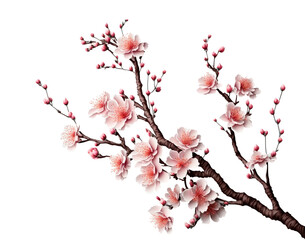 cherry tree branch with pink flowers. sakura blossom. isolated design element on the transparent bac