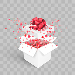 Sticker - Open Gift Box with Hearts Confetti Burst. Valentines Day. Vector Design