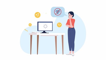 Fototapete - Animated fix internet explainer. Troubleshoot issues. Looped flat 2D characters 4K video footage. Color isolated animation on white background with alpha channel transparency for website, social media