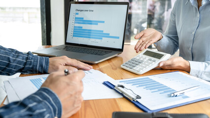 Aufkleber - Business partner team working together meeting are discussing and analyzing with new strategic marketing project investment to growth up the profit of project