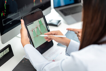 Poster - Investor business team working with computer, tablet and analyzi