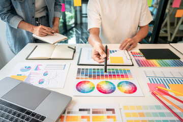 Poster - Team of creative graphic designer working on color swatch sample