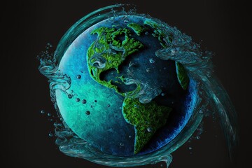 Wall Mural - World water day. Globe Concept design for planet earth made of water illustration generative ai