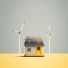 Wall Mural - renewable energy background with green energy as wind turbines and solar panels. generative ai