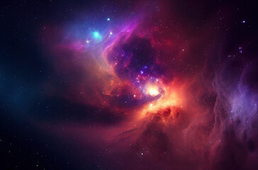 Wall Mural - Purple, red and blue space with stars. Fantasy galaxy generative AI background