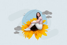 Creative Surreal Template Collage Of Dreamy Lady Sit Huge Sunflower Imagine Florist Advertisement