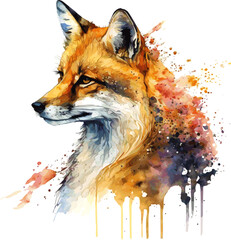 Cute watercolor portrait of a fox. Watercolor vector drawing made by hand. Fox From A Splash Of Watercolor, Colored Drawing, Realistic. watercolor style on a white background.