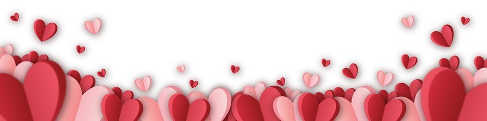 Wall Mural - Festive background with falling paper hearts on a transparent background. Background for valentine's day. Paper hearts. PNG image	