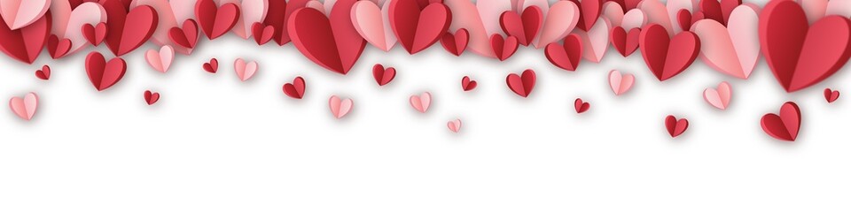 Wall Mural - Festive background with falling paper hearts on a transparent background. Background for valentine's day. Paper hearts. PNG image	