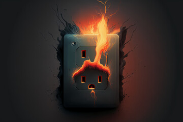 Wall Mural - Illustration of a burning power socket. Generative AI