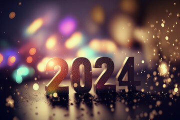 Happy New Year 2024 - On Bokeh Background - Generative AI Art