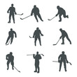 Hockey player silhouettes, Hockey players silhouette set
