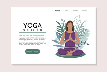 yoga landing page template. Modern flat design concept for web sites. Women doing yoga, Flat illustration vector design concept