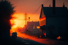 A Picturesque Scene Of A Small Town During The Early Morning