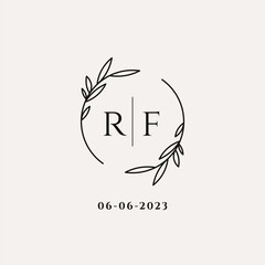 Poster - Letter RF wedding monogram logo design with simple natural circle leaf frame