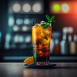 Mocktail on a bokeh bar background.