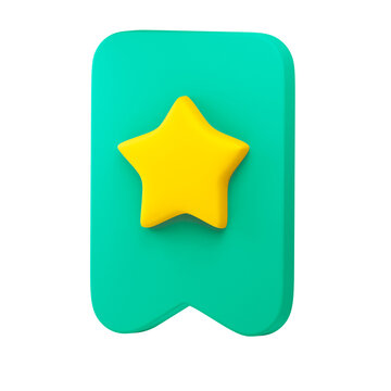 Realistic bookmark 3D . Concept of label star on isolated on minimal background . 3d Rendering