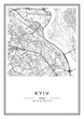 Black and white printable Kyiv city map, poster design, vector illistration.