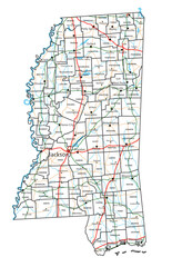 Wall Mural - Mississippi road and highway map. Vector illustration.