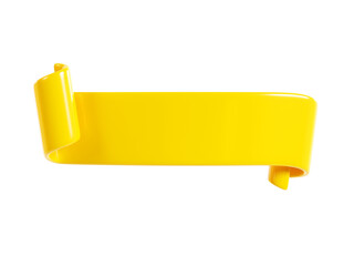 Poster - Ribbon text banner 3d render - yellow glossy rolled double tape for sale or promotion message.