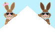 2 Osterhasen Mädchen & Junge Sonnenbrille Banner Diagonal Außen Himmel