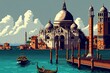 Pixel art city of Venice, grand canal of venice, cityscape background in retro style for 8 bit game, Generative AI
