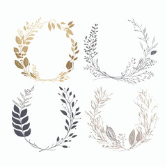 Poster - Minimal botanical wedding frame elements on white background. Hand-drawn illustration isolated on white background