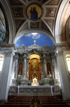 The Ornate Interior Of Saint George Cathedral In Piran, Slovenia.