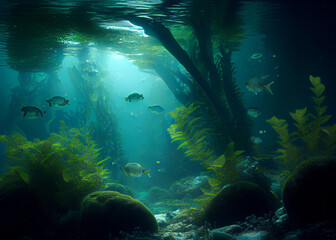 Ocean coral reef underwater. Sea world under water background. AI Generated